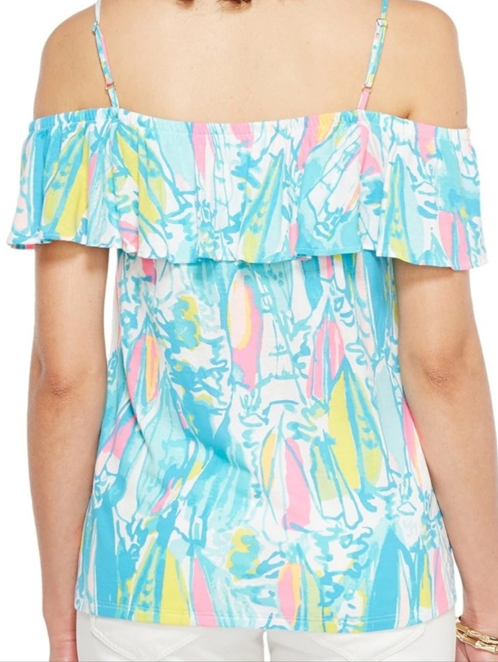Lilly Pulitzer Colorful Tamiami Off-the-Shoulder Top XL Ruffle Tank Beach - Picture 2 of 8